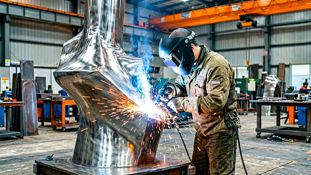 In-house fabrication and welding of a stainless steel sculpture